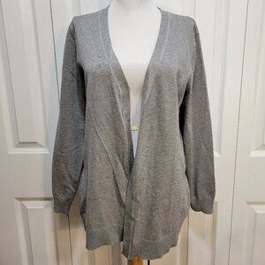 SPENSE KNITS Light Gray Basic Peplum Open Front Cardigan Top sz L EUC Spring